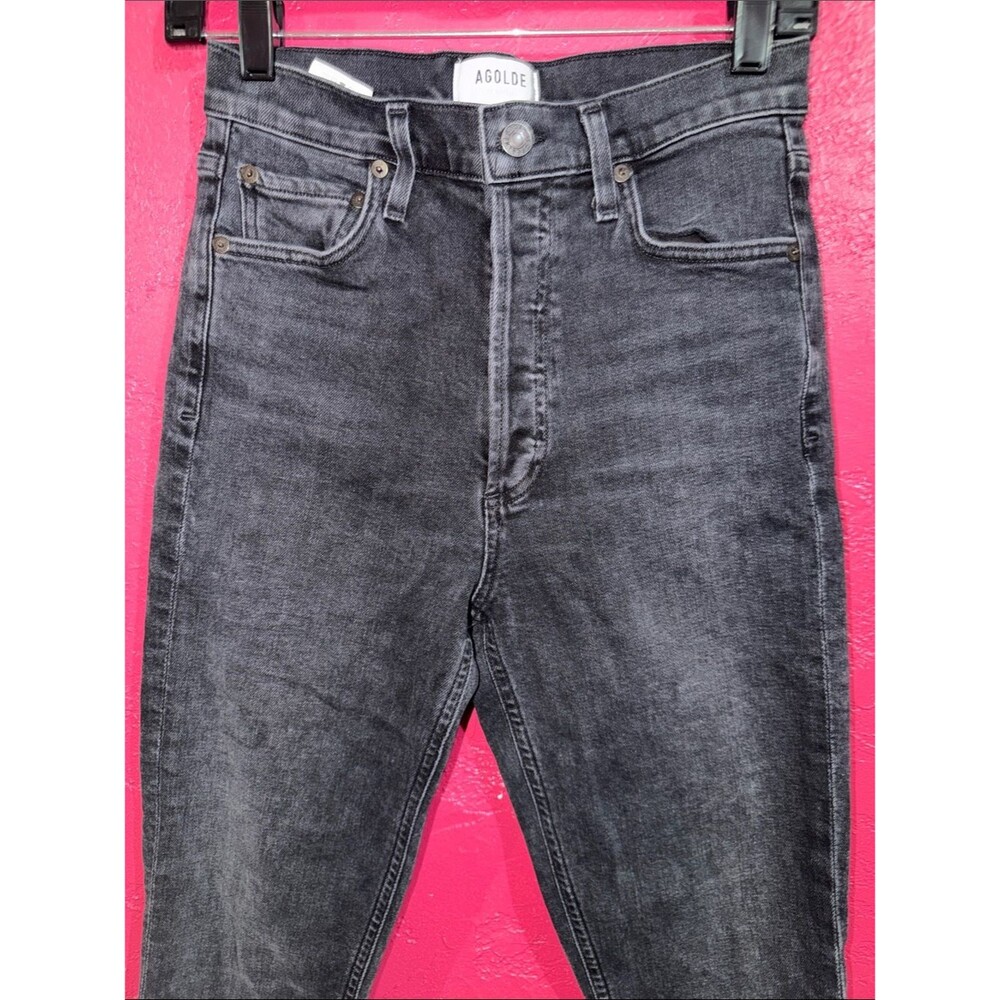 Agolde Nico Skinny high rise button fly Jeans. Sz 26. Black denim.